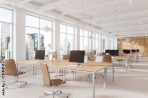 Wallpaper Mural Modern office interior with computers and chairs. 3D Rendering Torontodigital.ca