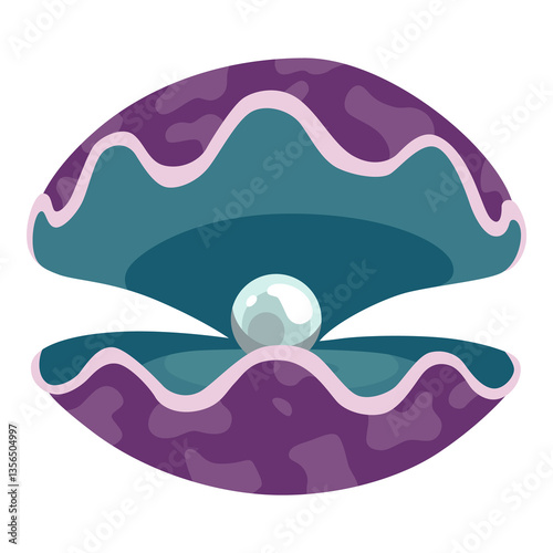 Obraz na płótnie Pearl in seashell. Open seashell scallop and pearl shell icon. Beautiful pearl in clam shell in cartoon flat style. illustration isolated on white background w salonie