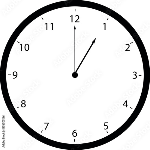 A simple clock face with numerals.  A circular clock shows black Arabic numerals (1-12) evenly spaced around its perimeter.  Simple black hour and minute hands point to a specific time. Clock face.