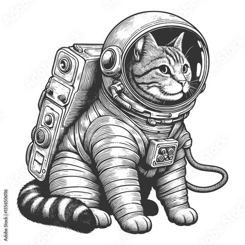 Cat Astronaut in Space Helmet vector illustration