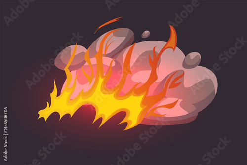 Obraz na płótnie Cartoon fire game effect. Hot flame comic graphic illustration for ui design. Danger flammable attack motion detail. Isolated burning and fiery power with heat light trail w salonie