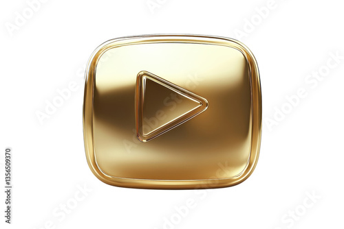 A Gleaming Golden Play Button Symbolizing The Start Of A New Era In Video Entertainment, A Luxurious Symbol Of Success And Achievement With A Polished, Three-dimensional Design Isolated on Transparent