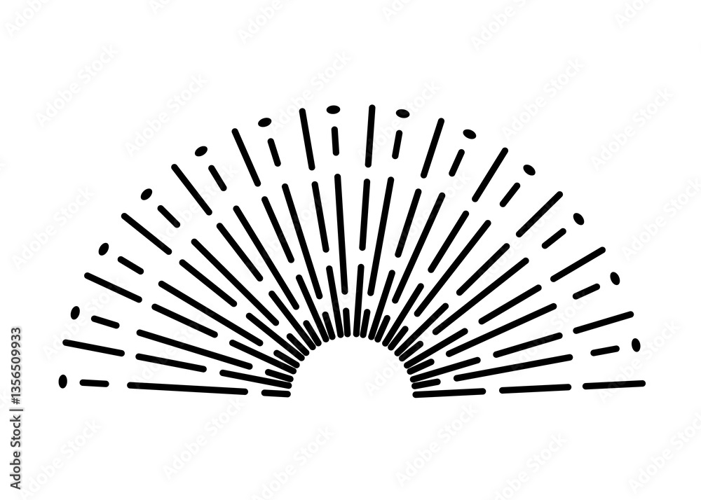 Sunburst firework explosion. Retro hand drawn sparkle. Bursting or light rays, linear drawing. trendy hand drawn retro isolated design element