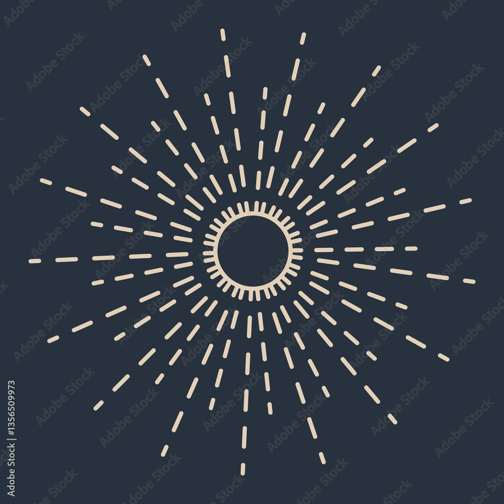 Sunburst firework explosion. Retro hand drawn sparkle. Bursting or light rays, linear drawing. trendy hand drawn retro isolated design element