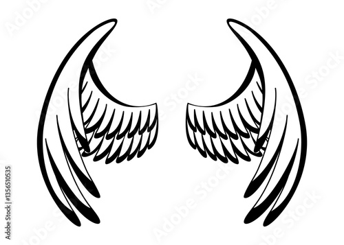 Obraz na płótnie Wings sketch. Stylized birds wings. Hand drawn contoured stiker wing in open position. design elements in coloring style w salonie