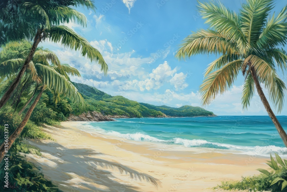 Obraz premium A breathtaking tropical paradise with a pristine white sandy beach, 