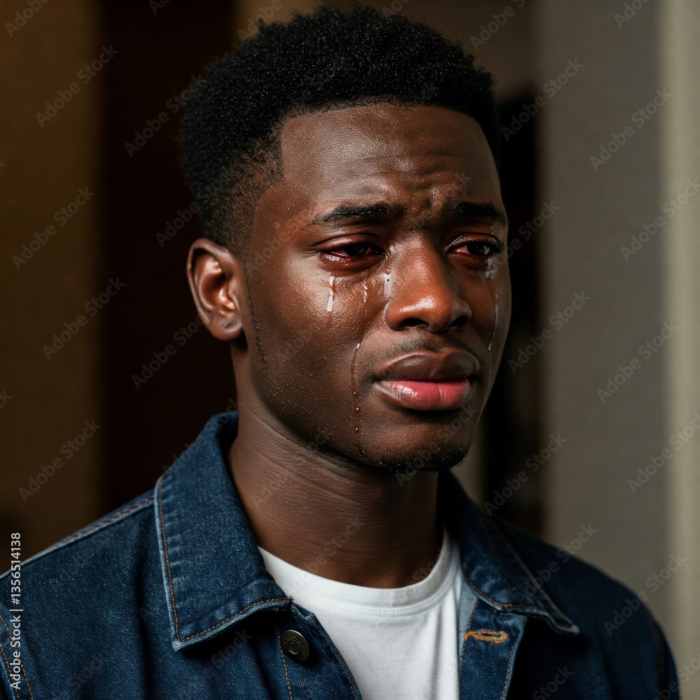 Fototapeta premium Beautiful Image of a young Black man crying