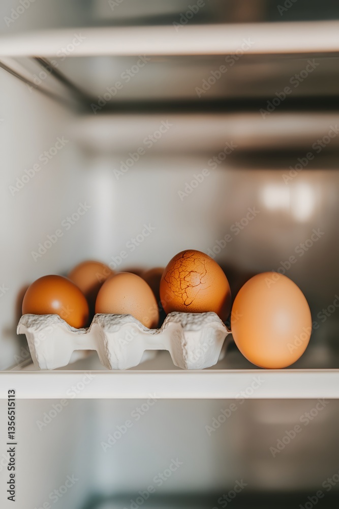 Fresh Brown Eggs in Refrigerator Carton Closeup Fresh Brown Eggs in Refrigerator Carton Closeup