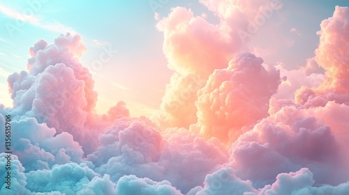 Wallpaper Mural Bright Blue Sky with Fluffy White Clouds and Airplane Soaring High Above Creating a Dreamy Atmosphere Torontodigital.ca