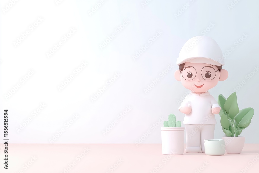 Cute cartoon character, peaceful scene, minimal style, pleasant illustration Cute cartoon character, peaceful scene, minimal style, pleasant illustration