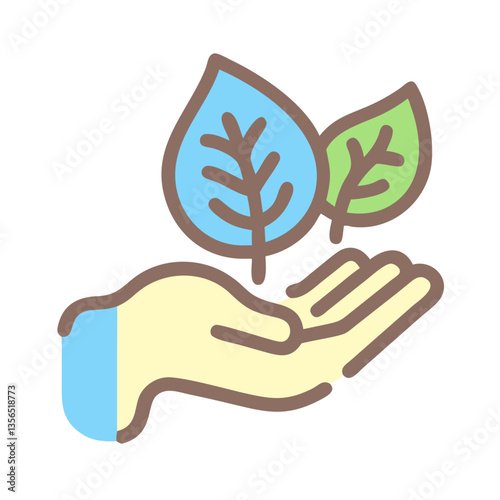 Hand holding leaves in a colorful and minimalistic style  