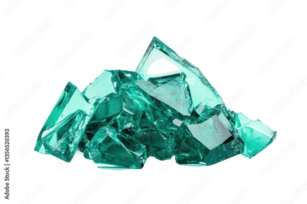 Shimmering green glass shards in geometric pile, cut out Shimmering green glass shards in geometric pile, cut out