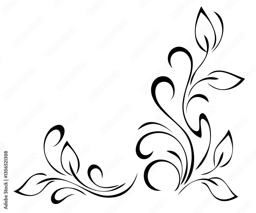 Fototapeta premium decorative corner ornament with stylized leaves and curls; graphic design