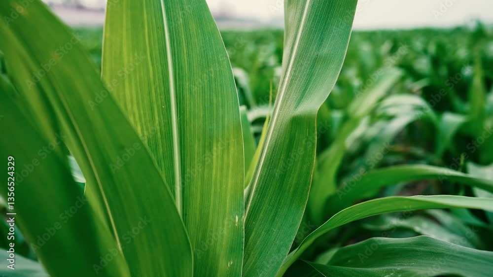 Close-Up of Green Corn Leaves, Close-up of vibrant green corn leaves with visible veins and texture Close-Up of Green Corn Leaves, Close-up of vibrant green corn leaves with visible veins and texture