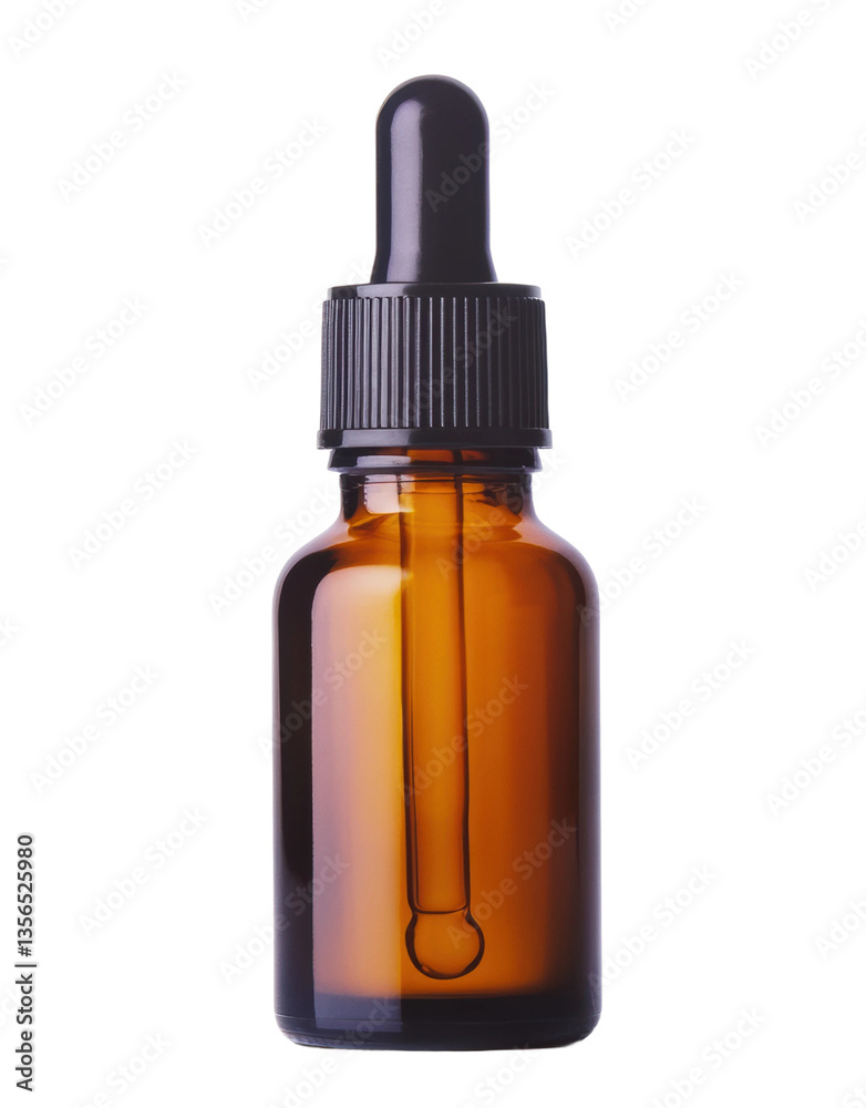Amber glass dropper bottle for essential oils or serums isolated on white, cut out Amber glass dropper bottle for essential oils or serums isolated on white, cut out