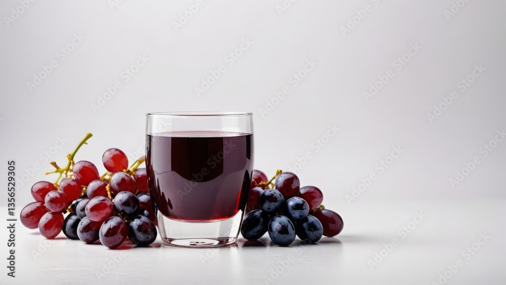 Glass of red grape juice with grapes, perfect for fresh and healthy themes Glass of red grape juice with grapes, perfect for fresh and healthy themes