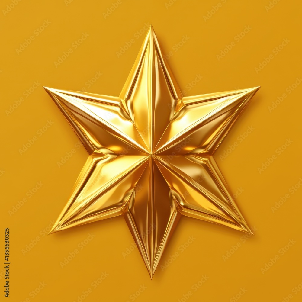 Obraz premium Elegant golden star against a warm yellow backdrop creating a luxurious and festive atmosphere perfect for holiday themes with a clean modern style and high angle view