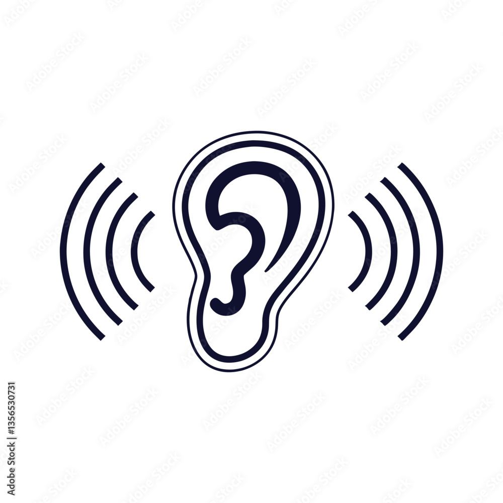 Ear Icon with Sound Waves on White background. Ear Icon with Sound Waves on White background.