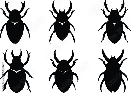 6 Beetle silhouette set