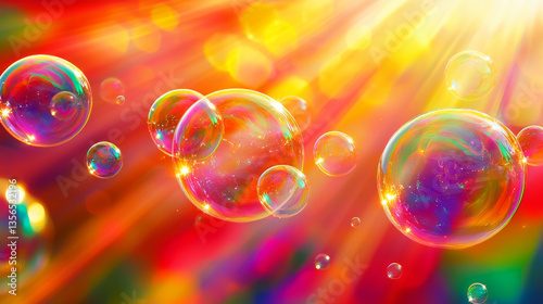 Colorful soap bubbles glowing in sunlight. concept of joy, playful summer, childhood wonder, magical moments, Background photo