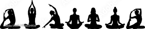 set lotus pose, yoga silhouette, vector