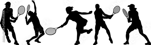 set of tennis players silhouette, vector
