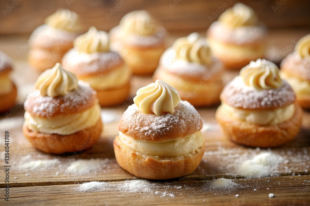 Tiny cannoncini cream puffs, tilted-shift photography captures their delicate Italian charm
