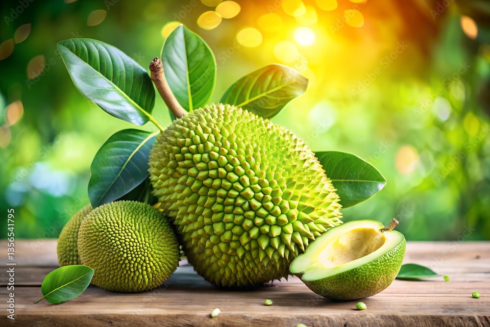 Vibrant green jackfruit, organic and exotic, boasts a unique texture; healthy summer eating