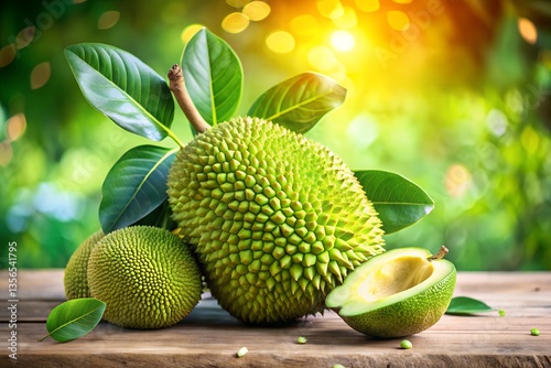 Obraz na płótnie Vibrant green jackfruit, organic and exotic, boasts a unique texture; healthy summer eating w salonie