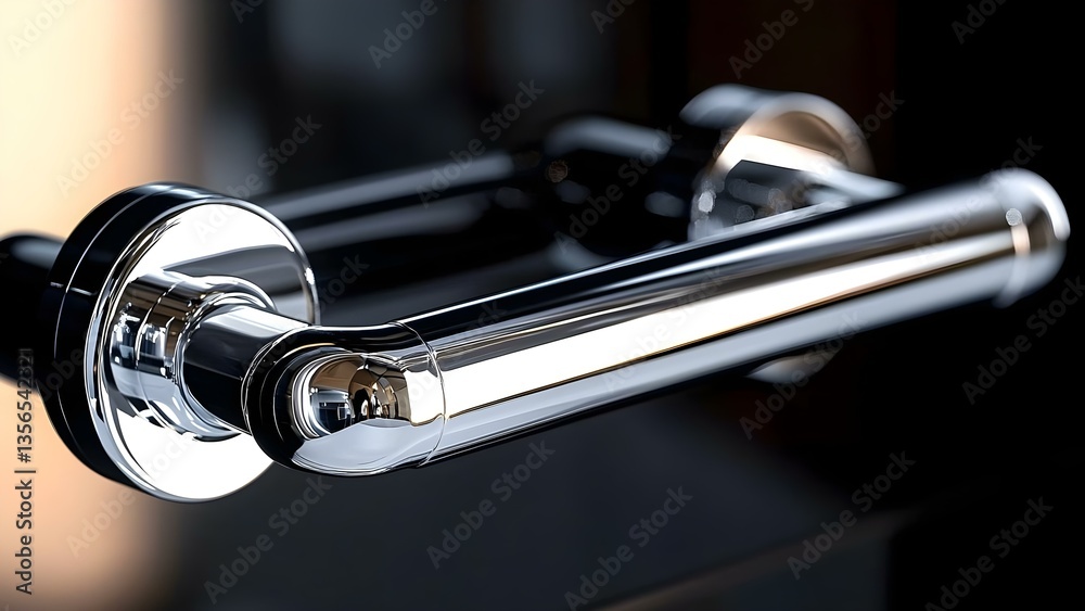 A close-up of a shiny, chrome towel bar or grab handle with a modern design. Concept Chrome Towel Bar Design, Modern Bathroom Accessories, Close-Up Photography, Stylish Home Décor A close-up of a shiny, chrome towel bar or grab handle with a modern design. Concept Chrome Towel Bar Design, Modern Bathroom Accessories, Close-Up Photography, Stylish Home Décor