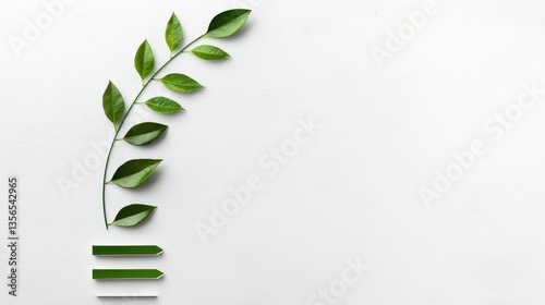 Strategic planning resources sustainability concept. Leaf branch design with green elements on a white background.