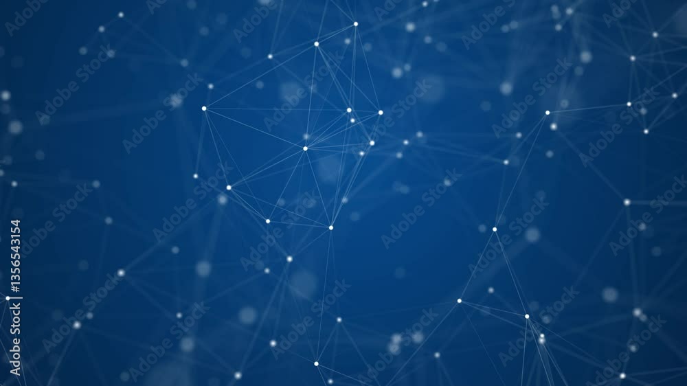 Abstract network animation on blue background.  Animation of lines and dots connecting network concept. network lines structure. 4k