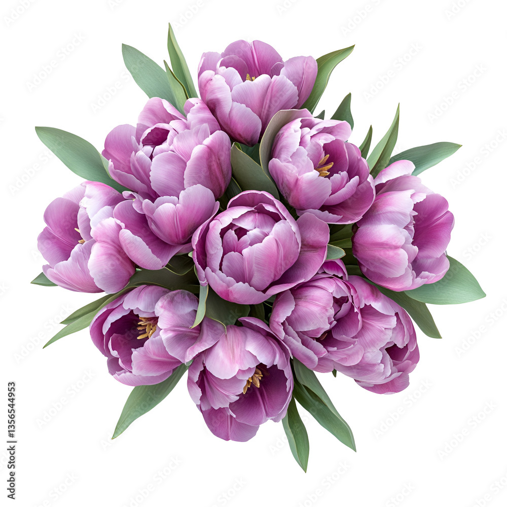 Obraz premium Lovely bouquet of purple tulips on black background
