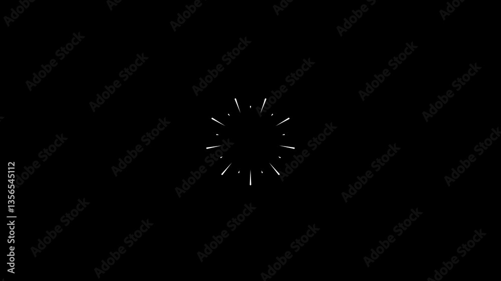 4K Motion Graphics with Firework Circle Bursts and Line Explosion Animation on Black Background.