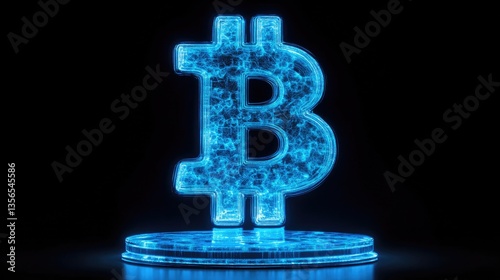 Bitcoin Cryptocurrency Hologram with Neon Blue Lines