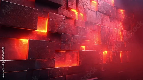 Abstract fiery glowing brick wall background.  Possible use graphic design, website backdrop