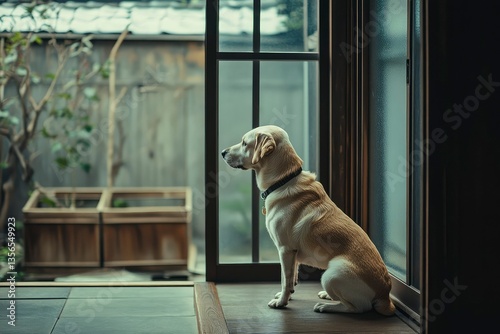 faithful dog waiting for its owners minimalist photo