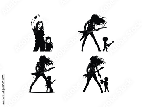 Metal Mom & Child Rock Silhouette: Vector Art Collection