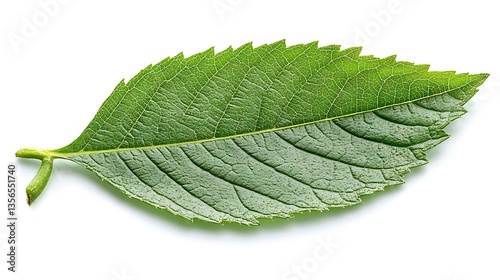 Single green leaf isolated on white background.