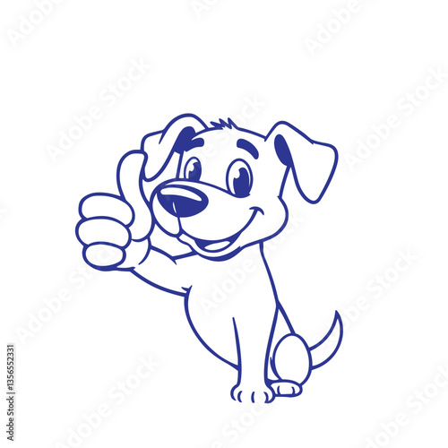 Continuous one line art drawing a dog giving a thumbs up design vector illustration logo.