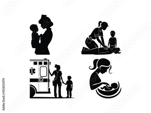 Paramedic Mom Silhouette Mothers Day Heroine Art
