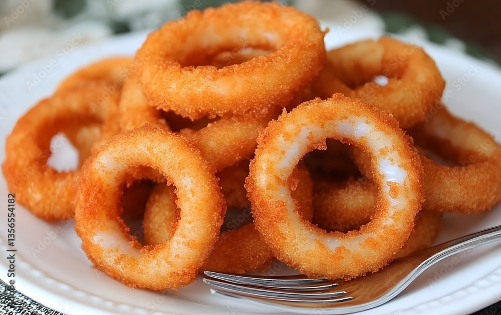 Crispy Golden Fried Onion Rings on Plate Crispy Golden Fried Onion Rings on Plate