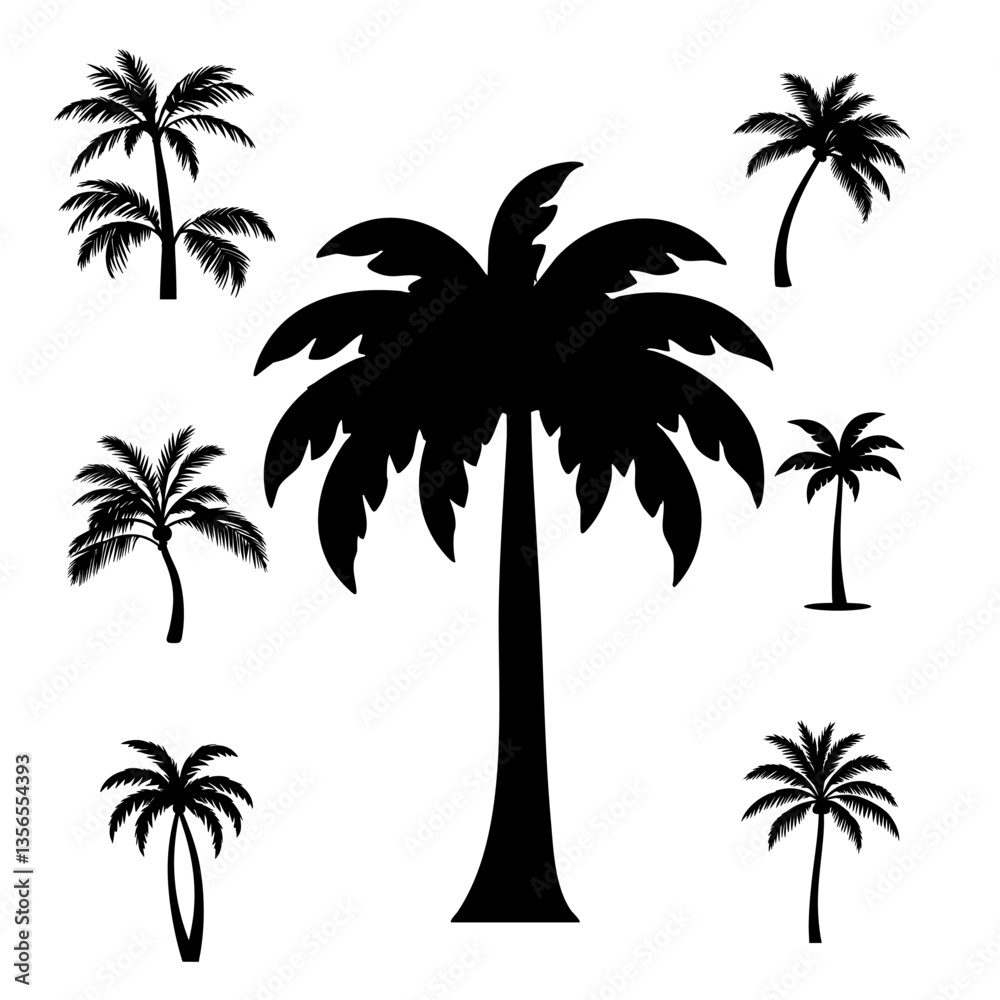 Naklejka premium Palm Tree Silhouettes with Diverse Shapes and Sizes