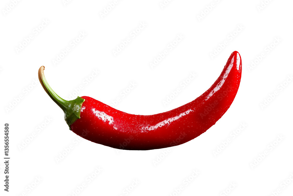 A striking red chili pepper, showcasing its glossy skin and curved shape. Perfect for culinary uses, spice-themed designs, and food photography trends. A striking red chili pepper, showcasing its glossy skin and curved shape. Perfect for culinary uses, spice-themed designs, and food photography trends.