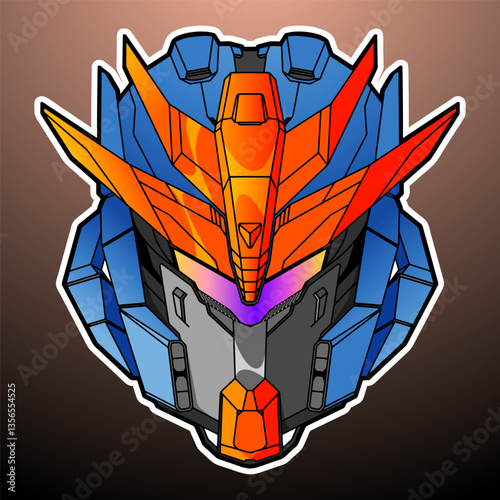 Robot head defender mech in main color style