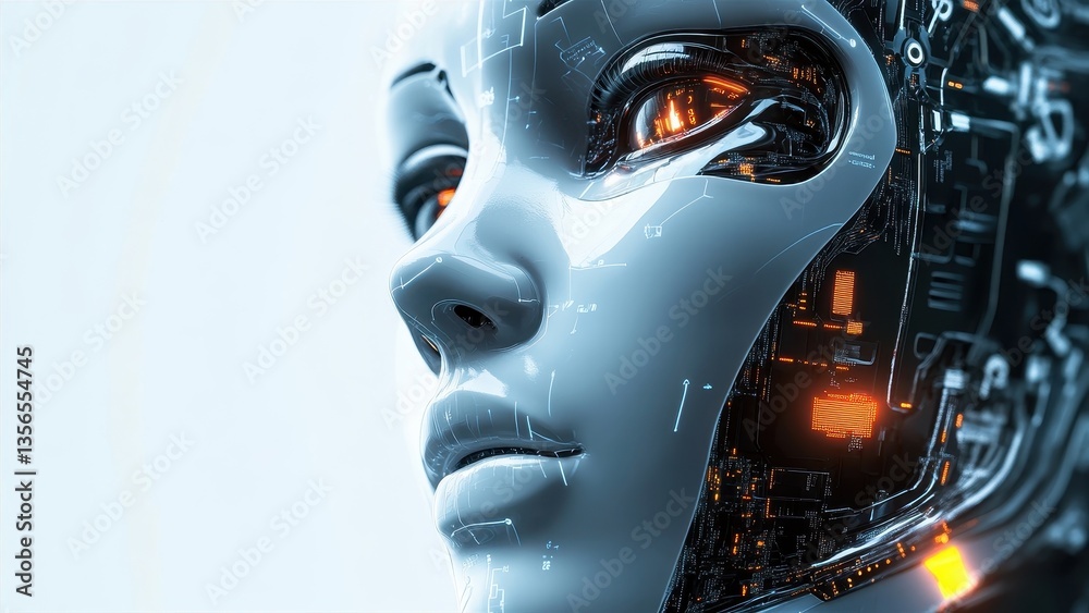 Futuristic Robot Face with High-Tech Features and Details Futuristic Robot Face with High-Tech Features and Details