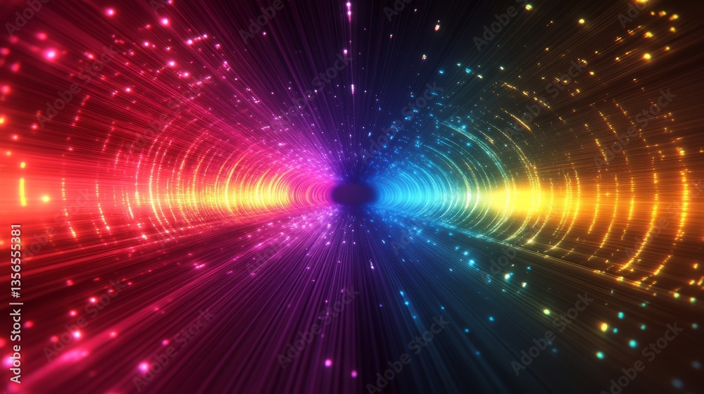 Fototapeta premium Colorful light tunnel created with digital effects showing vibrant motion through space and time