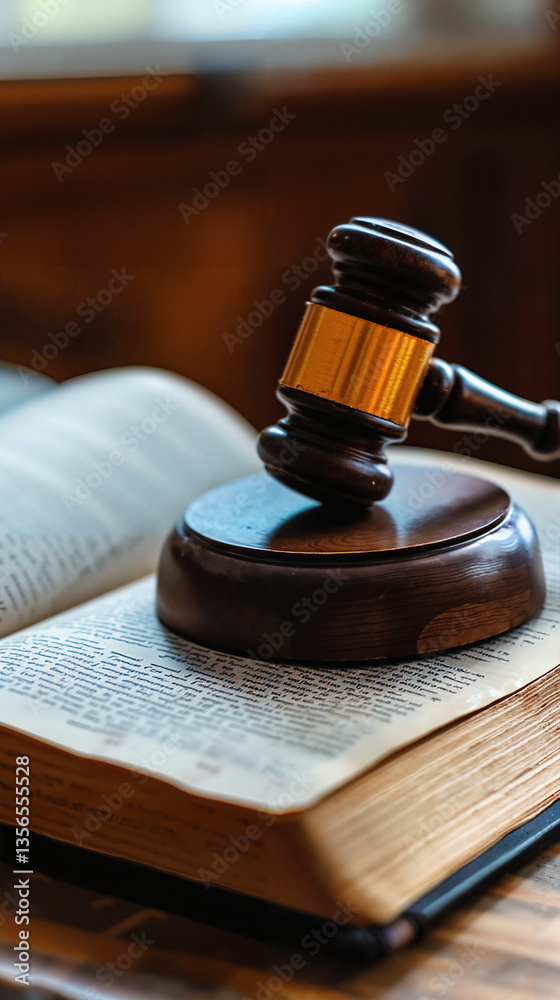 Law and justice: the open book of law and the judge's gavel in the courtroom Law and justice: the open book of law and the judge's gavel in the courtroom