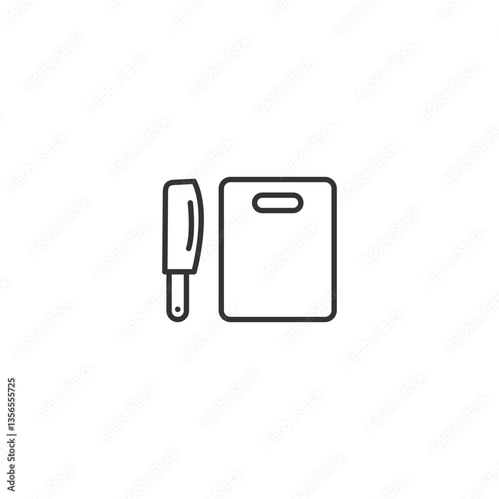 Minimalist knife and cutting board icon in linear style. Minimalist knife and cutting board icon in linear style.