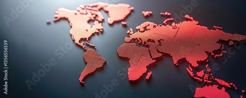 Cargo logistics in global freight and business tracking concept. Stylish world map design in red and black colors on a modern background.